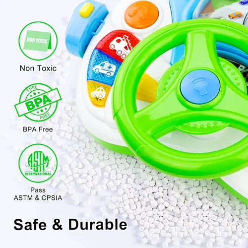 Vista 7 de Love&Mini Juguetes de volante para niñas y niños, juguetes de automóvil para bebés con luz y música, juguete educativo de aprendizaje de simulación