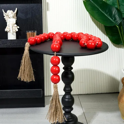 Vista 185 de OMISHE Guirnalda de cuentas de madera extra grande con cuentas de madera y borlas de 1.6 pulgadas de diámetro, cuentas decorativas rústicas de 41