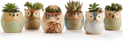 Vista 3 de Maceta de cerámica con base de esmalte que fluye en serie, juego de plantas suculentas, maceta de cactus, maceta con agujero de drenaje, escritorio