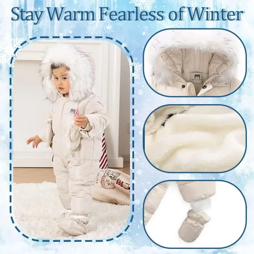 Vista 4 de UVIPC Traje de nieve de invierno para bebé, traje de invierno con capucha, traje de nieve para 3-24 meses