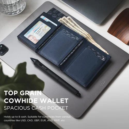 Vista 4 de VULKIT Cartera con bolsillo para monedas, cierre magnético, con ventana de identificación, billetera de cuero para efectivo y tarjetas de crédito