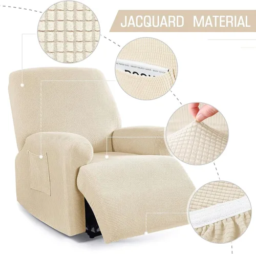 Vista 3 de LazyBoy - Funda para silla reclinable jacquard, fundas elásticas de terciopelo de color liso para sillas reclinables, 4 piezas, protector de muebles