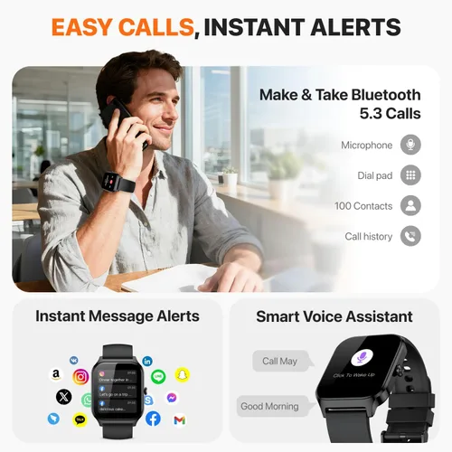 Vista 2 de Reloj inteligente para mujeres y hombres, (responder/hacer llamadas) 1.83 pulgadas, reloj inteligente con seguimiento de actividad física