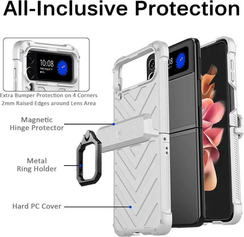 Vista 4 de Miimall Funda compatible con Galaxy Z Flip 3, Samsung Z Flip 3, soporte de anillo ultra protector a prueba de golpes, carcasa duradera para Galaxy Z
