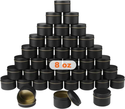Vista 10 de Paquete de 24 latas de velas negras de 4 onzas, latas para hacer velas a granel, frascos de velas, recipientes para velas