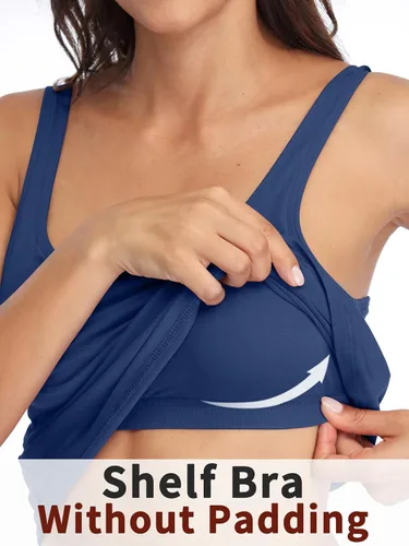 Vista 2 de V FOR CITY Camiseta sin mangas de algodón para mujer con brasier de estante ajustable con correa ancha y tirantes básicos