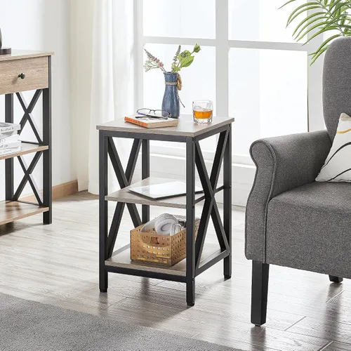 Vista 2 de Topeakmart Mesa auxiliar industrial con estantes de almacenamiento para sala de estar, mesa de sofá de 3 niveles, muebles decorativos con aspecto