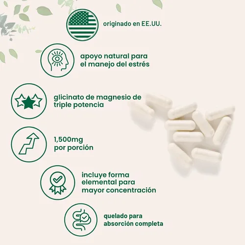 Vista 3 de Glicinato de Magnesio de Triple Potencia 1,500mg Por Porción, 240 Cápsulas 500mg Por Cápsula Magnesio Quelado de Fácil Absorción +
