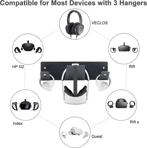 Vista 2 de VR Stand Accessory for Oculus Quest 12 Oculus Rift S Oculus Rift Meta Quest Pro Display Holder Hanging Wall Mount to Organize Headset and Controller
