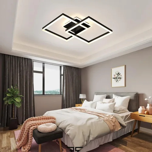 Vista 3 de Lámpara de techo LED moderna, regulable de 2 cuadrados con control remoto, lámpara de techo de metal acrílico empotrada para sala de estar