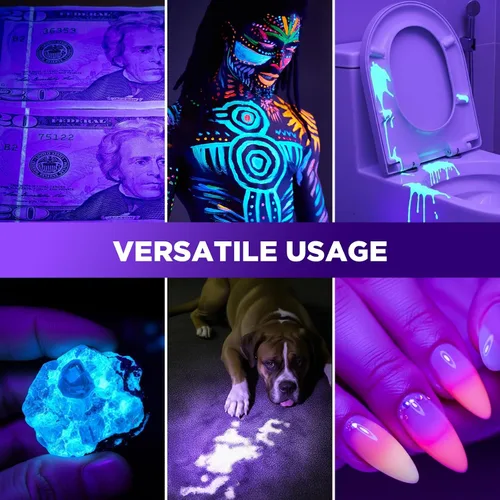 Vista 7 de Linterna UV WdtPro de 395 nm súper brillante, luz negra recargable con pantalla LCD, luz UV IP65 zoomable con clip, potente luz negra portátil
