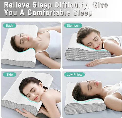 Vista 5 de Almohada cervical para aliviar el dolor de cuello, almohada de espuma viscoelástica, almohada ergonómica de contorno ajustable para dormir de lado