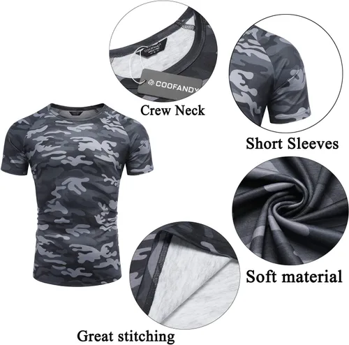 Vista 5 de COOFANDY Paquete de 3 camisetas de entrenamiento para hombre, manga corta, gimnasio, culturismo, muscular, capa base, camisetas de fitness