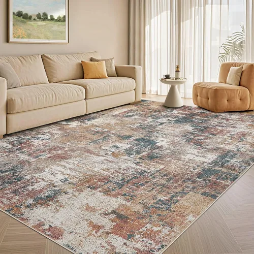 Vista 10 de Tortania Alfombra redonda lavable de 5 pies para sala de estar: Alfombra moderna abstracta neutra grande suave y delgada – Alfombra antideslizante