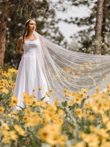 Vista 6 de Unsutuo Pearl Bride - Velo de novia de 1 nivel, velo de tul de novia con tocado para mujeres y niñas (L118 pulgadas, W59 pulgadas, Blanco)
