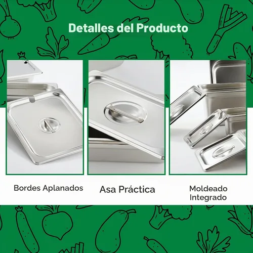 Vista 3 de HECMAC Paquete de 6 Tapas de Bandeja de Hotel de Tamaño 1/2 con Muescas, Acero Inoxidable Sólido Resistente para Mesa de Vapor, Tapa de Bandeja
