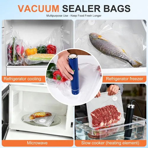 Vista 11 de 20 bolsas de sellado al vacío, bolsas reutilizables para sellar al vacío para alimentos, bolsas con cremallera al vacío sin BPA, bolsas Sous Vide