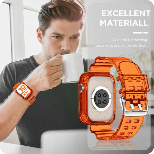 Vista 163 de DABAOZA - Correa transparente compatible con Apple Watch con estuche protector, correa deportiva de TPU con brillo para mujeres y hombres