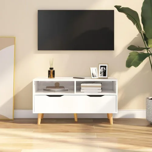 Vista 10 de Grey Engineered Wood TV Stand Media Console for Living Room, Modern Rectangular Cabinet with Ample Storage Space, 35.8x16.9x22.8 Inches Gris