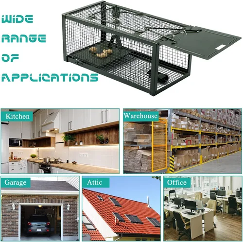 Vista 7 de Qualirey Trampa para ratas vivas, 2 unidades, trampa humana para ratones, ratones, jaula para animales pequeños, para interiores y exteriores, Verde