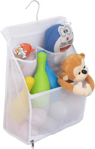 Vista 8 de ALYER Bolsa organizadora de juguetes de baño de malla colgante, organizador grande de almacenamiento para ducha con colgador duradero (negro)