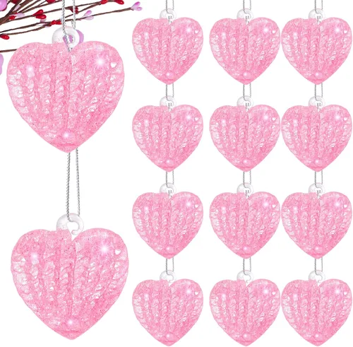 Vista 2 de 12 adornos de corazón para San Valentín, de cristal, con forma de corazón, adornos colgantes para Navidad, San Valentín, aniversario, boda Rosa