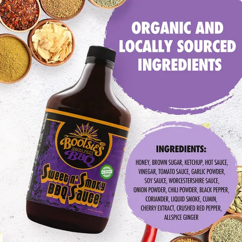 Vista 4 de Salsa de barbacoa Sweet n' Smoky, condimento para barbacoa con miel, salsa picante y chile en polvo, salsa de carne sin gluten, 17 onzas - Bootsie's