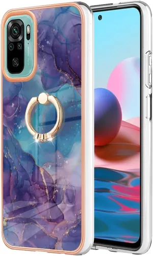 Vista 2 de XYX Funda compatible con Xiaomi Redmi Note 10s, TPU mármol a prueba de golpes, delgada, de cuerpo completo, funda protectora para teléfono con Azul