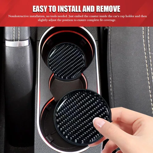 Vista 5 de 2 PCS Posavasos para Portavasos de Automóvil, Posavasos Integrados Antideslizantes de Fibra de Carbono, Inserto Universal de Portavasos de 2.75