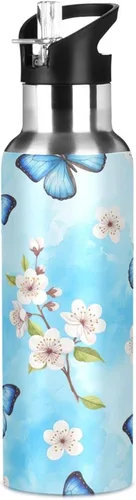 Vista 8 de Blue Butterflies Cherry Blossoms Insulated Water Bottle 32 Oz Leakproof Water Bottles, BPA-Free Sports Water Bottle