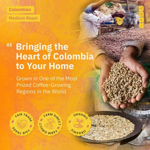Vista 4 de Café molido colombiano Medellín, granos de café tostado medio de origen único, recién tostado a pedido, café molido orgánico, grado especial