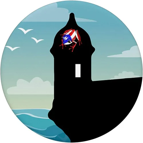 Vista 3 de Puerto Rico Pride Coqui y Morro San Juan PopSockets agarre y soporte para teléfonos y tabletas, Negro