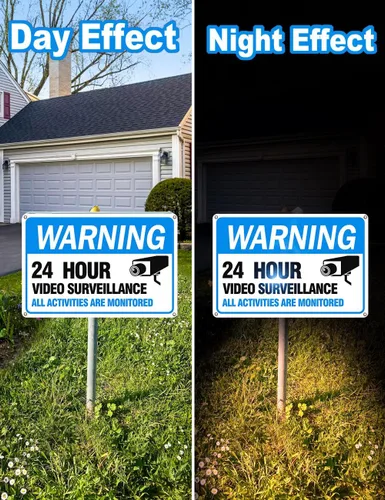Vista 6 de Señal de videovigilancia, paquete de 4 letreros de cámara de seguridad de 12 x 8 pulgadas, material reflectante e impermeable, letreros