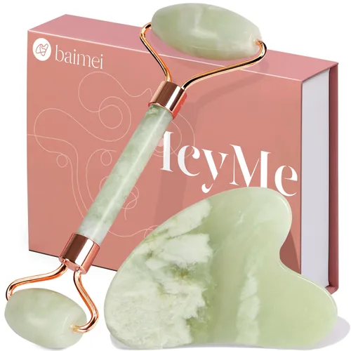 Vista 10 de BAIMEI IcyMe Gua Sha y rodillo de jade - Herramientas faciales, rodillo facial y juego de Gua Sha para reducir la hinchazón y el enrojecimiento