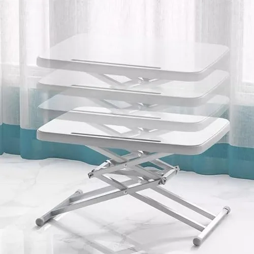 Vista 7 de Mesa plegable pequeña, mesa de cena de TV de altura ajustable, mesa de escritorio plegable alta para comer, mesa de cartas plegable compacta