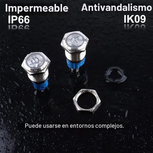 Vista 5 de 5 piezas de interruptor de botón de presión de cierre de metal de 16 mm impermeable, carcasa plateada, 12V-24V, 1NO 1NC, encendido/apagado