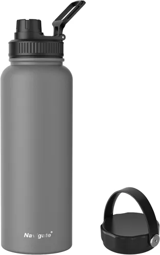 Vista 15 de Navigate - Vaso de acero inoxidable con popote, botella de agua a prueba de fugas con asa, de 30 onzas, color blanco