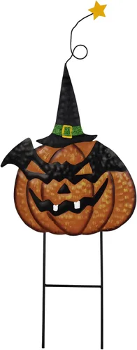 Vista 7 de Linfevisi Estacas de metal para jardín de Halloween, letrero de Halloween, decoración de calabaza, estacas de metal Jack-O'-Lantern, decoración