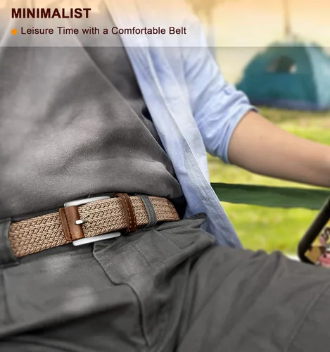 Vista 9 de BULLIANT Cinturón elástico para hombre, cinturón trenzado de regalo para hombre, 1 38 para golf, pantalones casuales, camisas, jeans