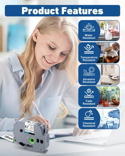 Vista 5 de Paquete de 4 cintas TZe TZ de 0.709 in 0.7 laminadas blancas de repuesto para cinta Brother TZe-241 TZe241 TZ-241 TZ241 TZ241 0.709 in etiqueta
