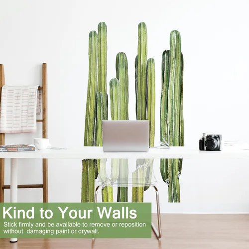 Vista 6 de Calcomanías de pared de cactus para despegar y pegar, calcomanías de pared de cactus de 11 x 35 pulgadas para dormitorio, calcomanías de pared