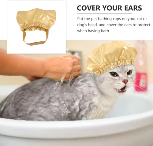 Vista 8 de Ipetboom Gorro de ducha impermeable para mascotas, correa elástica ajustable, para perros, gatos, orejas de baño, gorras de ducha para cachorros