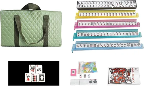Vista 3 de C&H Solutions American Mah Jongg - Juego completo, 166 azulejos con estante combinado todo en uno con bolsa de poliuretano verde