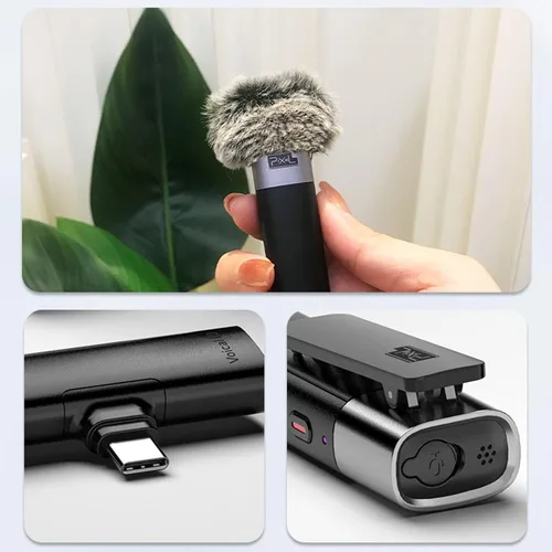 Vista 5 de PIXEL Micrófono Lavalier inalámbrico para iPhone iPad, MFi (fabricado para iOS) Sistema de micrófono inalámbrico con clip con 1 receptor y 2