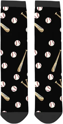 Vista 4 de AOYEGO Calcetines divertidos de béisbol de madera con diseño de murciélago y pelota, diseño de color de contraste para mujeres y hombres, regalo