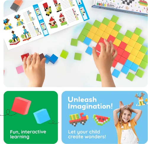 Vista 5 de PicassoTiles 108 Piece Magnetic Cubes, 1 Inch STEM Building Set for Kids 3+
