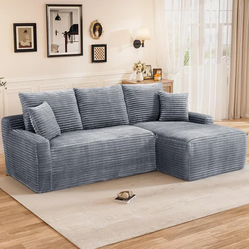 Vista 14 de Sofá modular sin hueso de 95 pulgadas, en forma de L con diván, tapicería de pana suave, asiento profundo, moderno y cómodo sofá para sala de estar