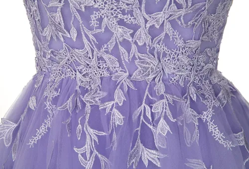 Vista 7 de TIRAS Vestido de tul con apliques de encaje para adolescentes, tirantes delgados, vestido de fiesta de cóctel corto CM218