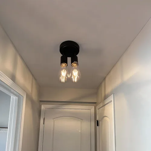 Vista 8 de Lámpara de techo semiempotrada de 2 luces, color negro mate con base E26, lámpara moderna para casa de campo, cocina, comedor, dormitorio, estudio