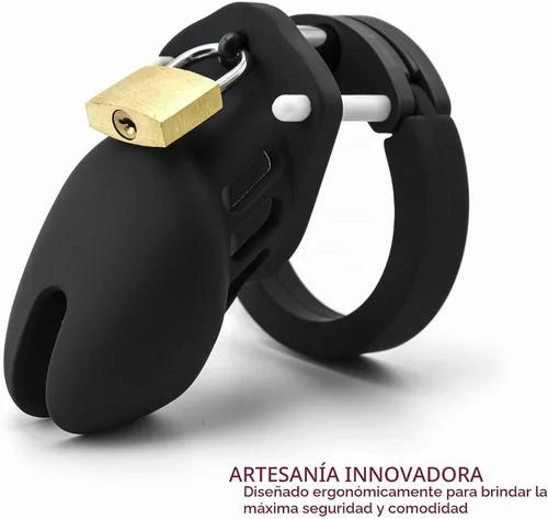 Vista 5 de RZY Dispositivo de castidad de jaula de castidad de silicona para el ejercicio del pene masculino (negro)